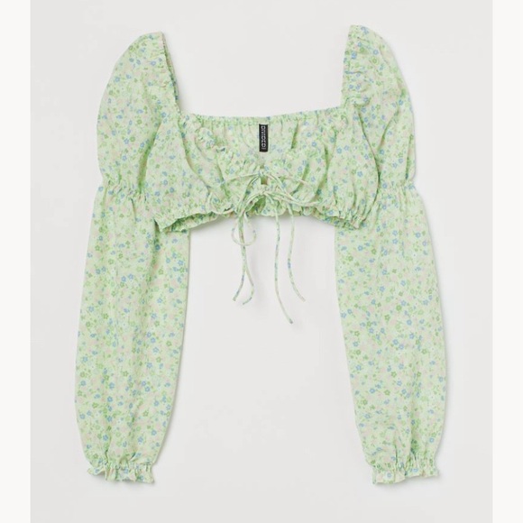 H&M Floral Puff Sleeve Milk Maid Top - Picture 4 of 9